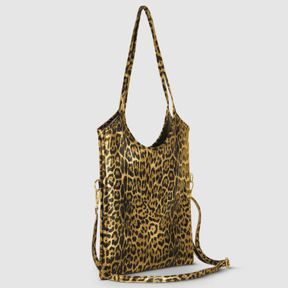 Italian Genuine Leopard-Print Metallic Suede Tote Bag 191722 TAKEASY