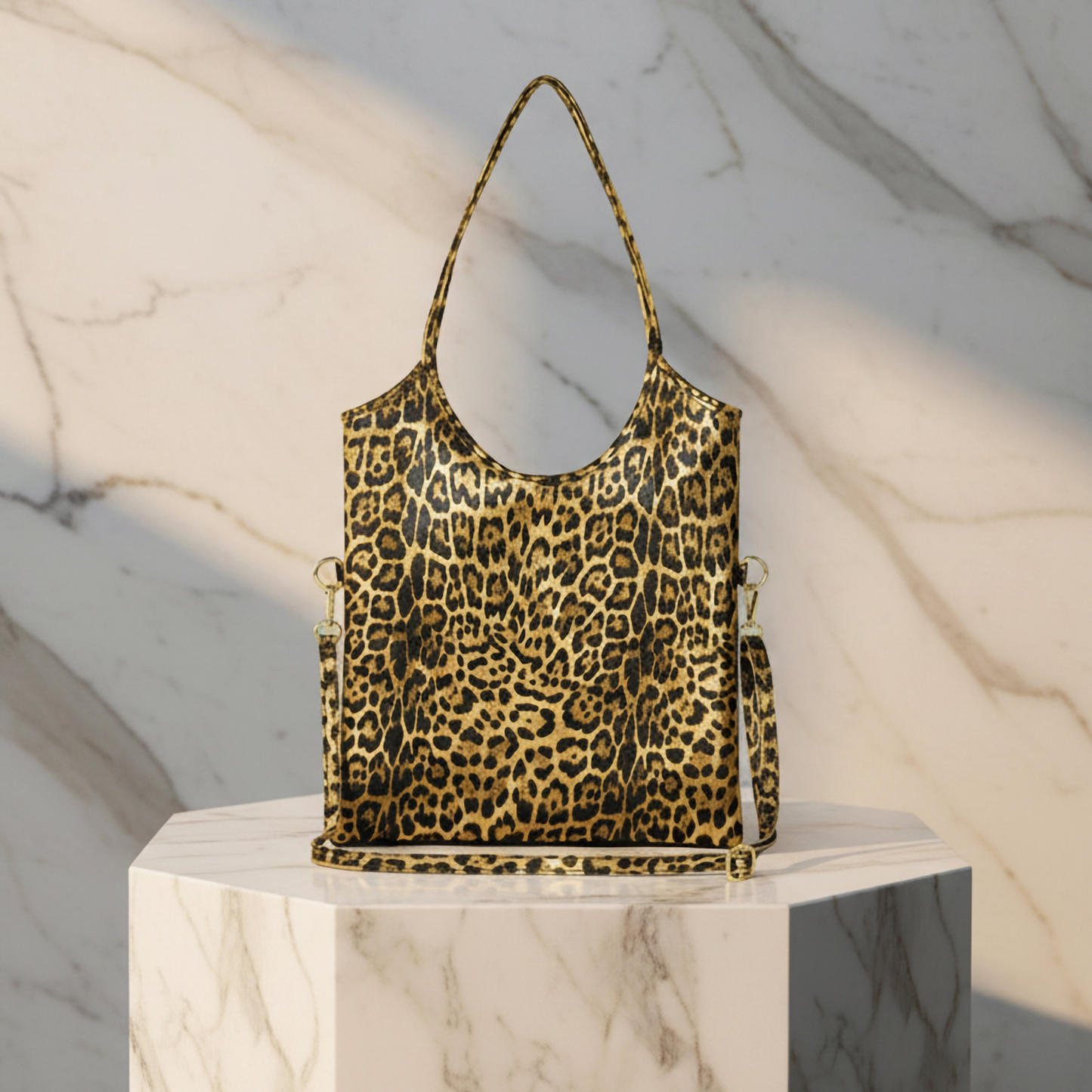 Italian Genuine Leopard-Print Metallic Suede Tote Bag 191722 TAKEASY