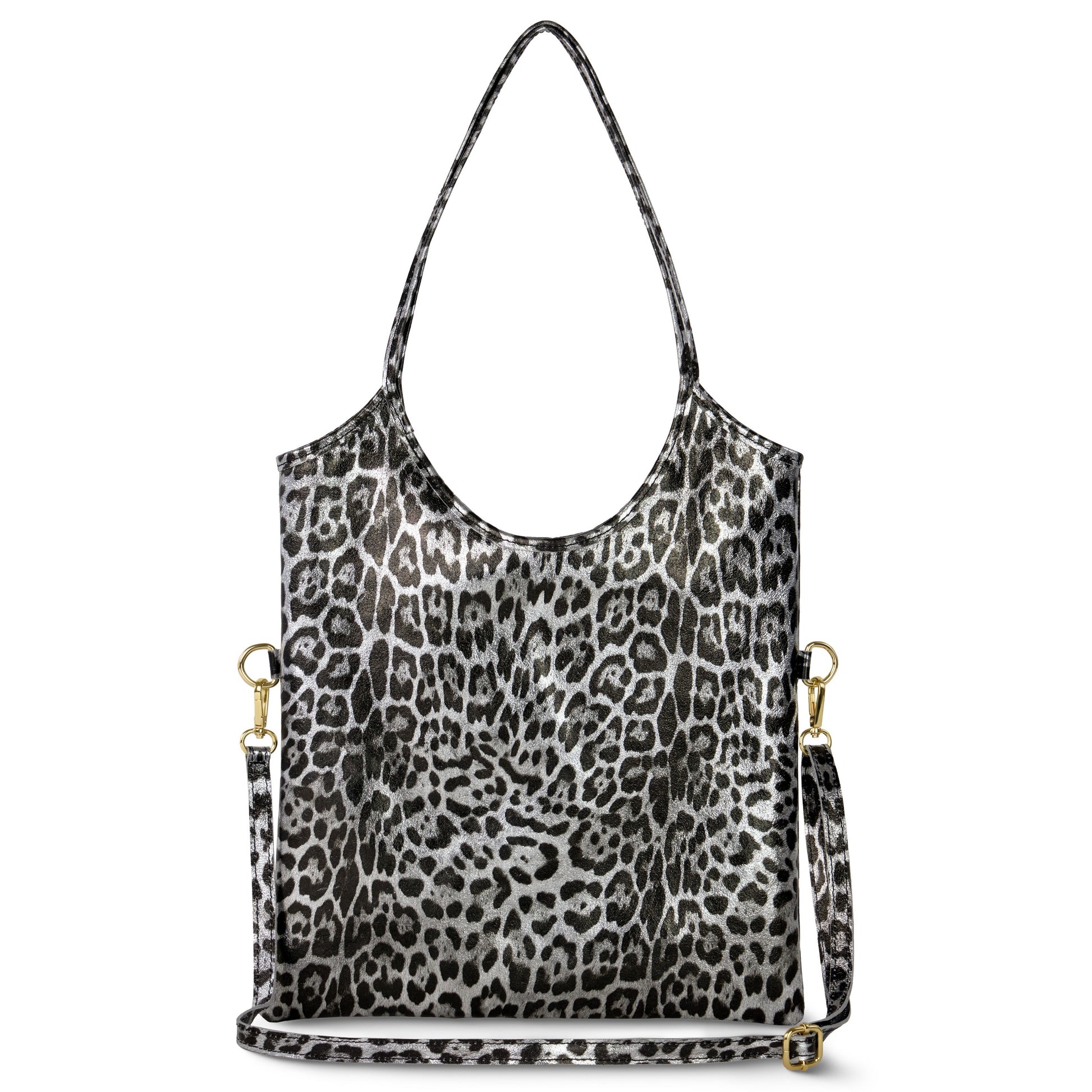 Italian Genuine Leopard-Print Metallic Suede Tote Bag 191722 TAKEASY