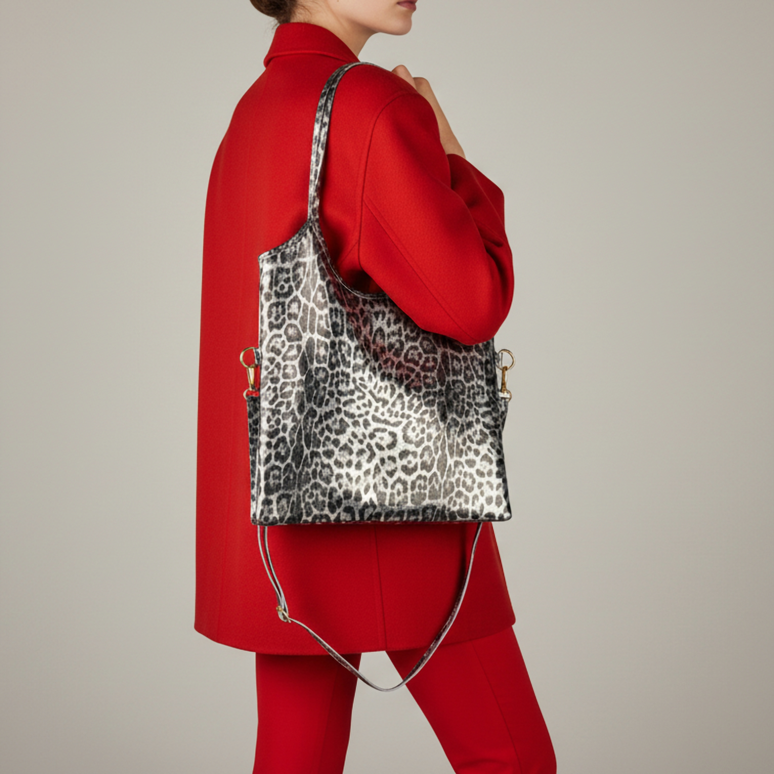 Italian Genuine Leopard-Print Metallic Suede Tote Bag 191722 TAKEASY