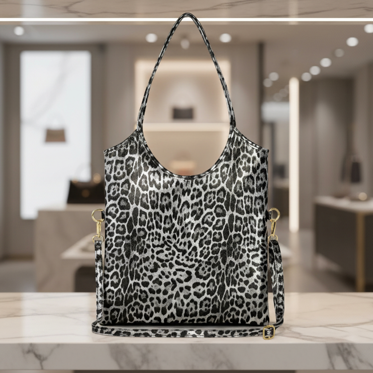 Italian Genuine Leopard-Print Metallic Suede Tote Bag 191722 TAKEASY