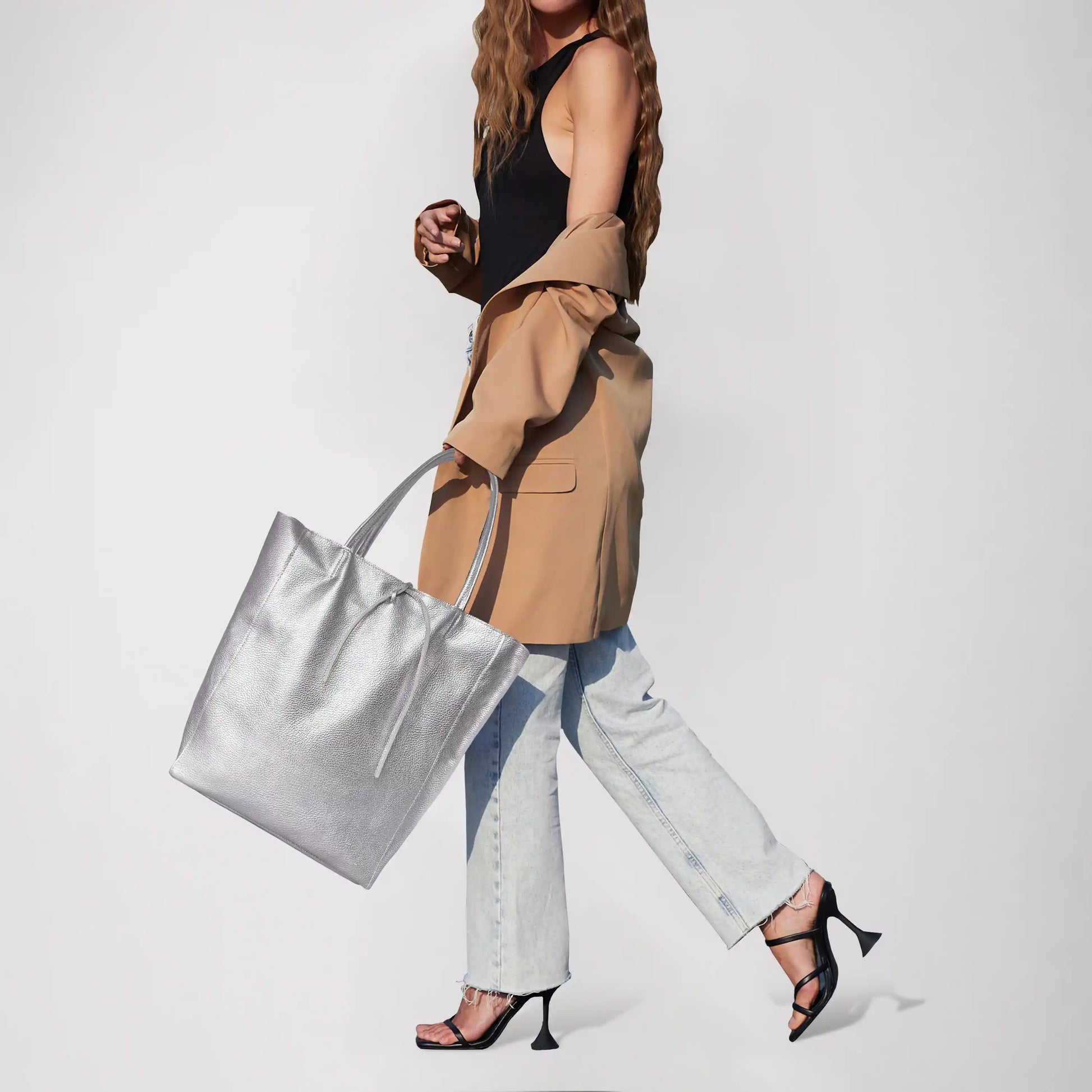 Italian Genuine Metallic Calf Leather Tote Bag 201718 TAKEASY