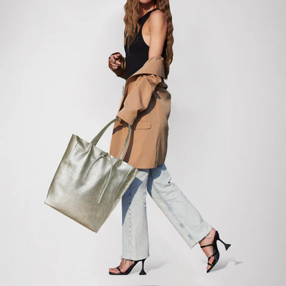 Italian Genuine Metallic Calf Leather Tote Bag 201718 TAKEASY
