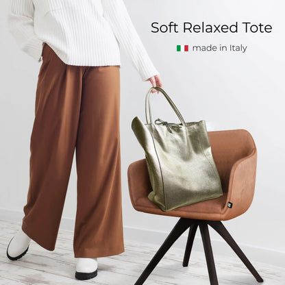 Italian Genuine Metallic Calf Leather Tote Bag 201718 TAKEASY