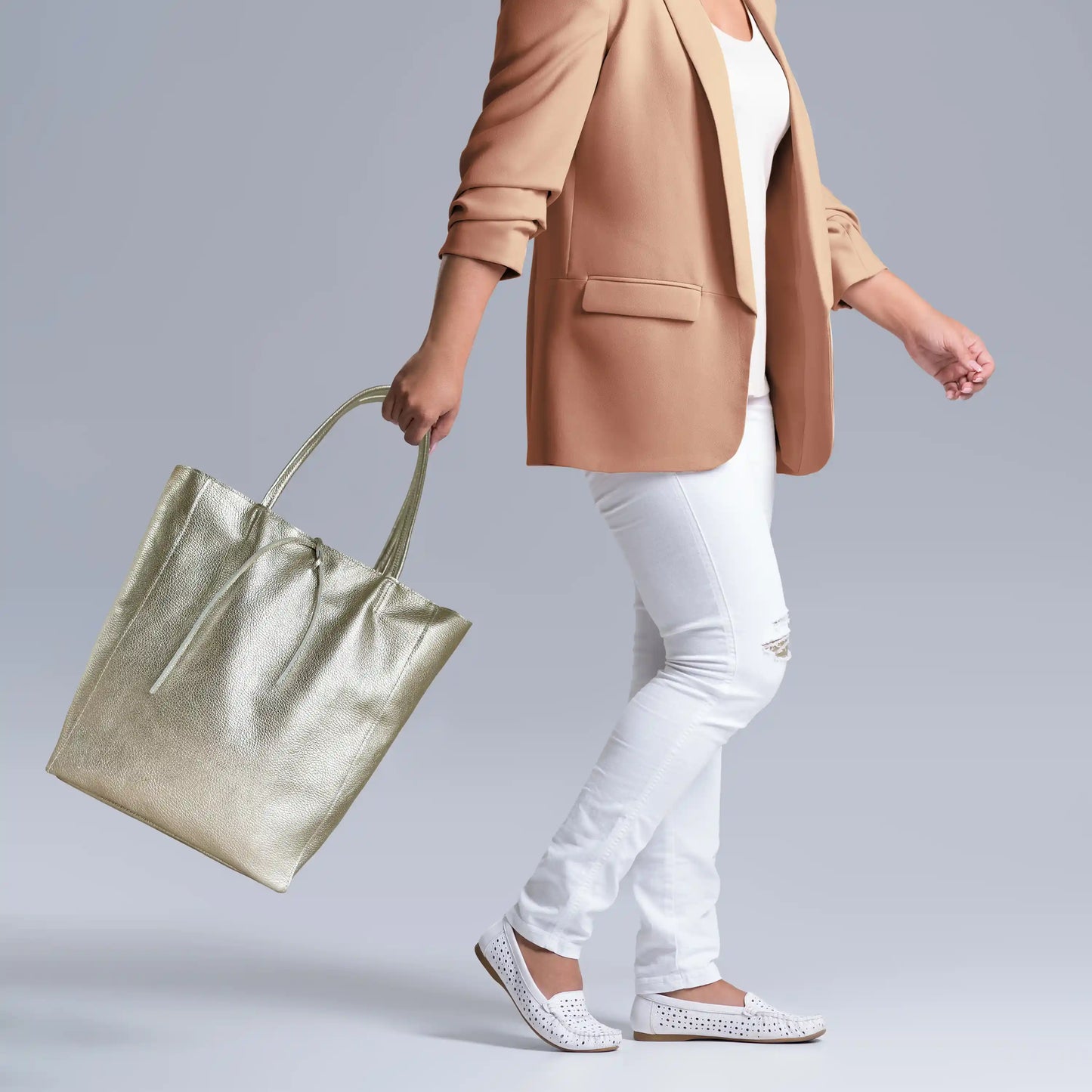Italian Genuine Metallic Calf Leather Tote Bag 201718 TAKEASY