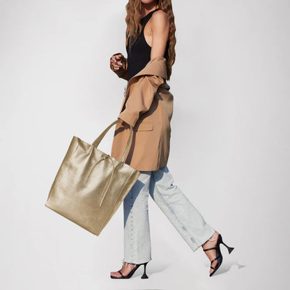 Italian Genuine Metallic Calf Leather Tote Bag 201718 TAKEASY