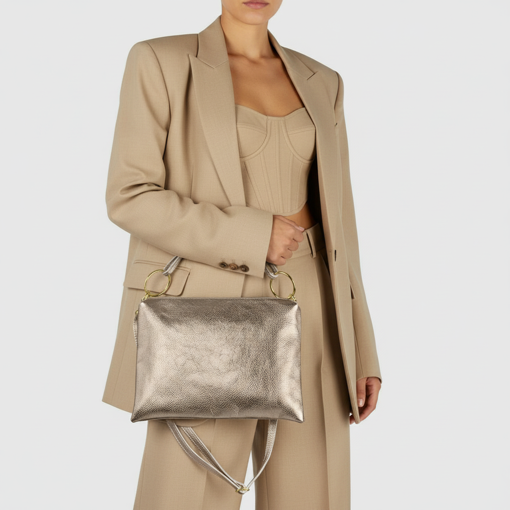 Italian Genuine Metallic Calf Leather Shoulder Bag 171551 TAKEASY