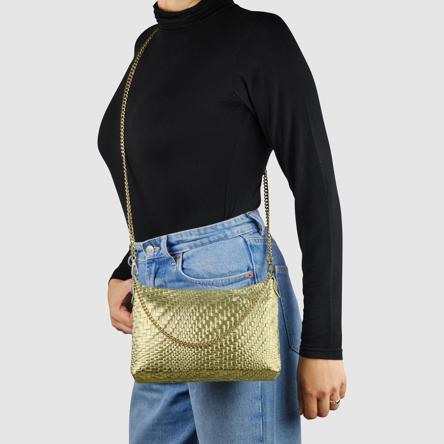 Italian Genuine Grid Metallic Suede Crossbody Bag 101315 TAKEASY