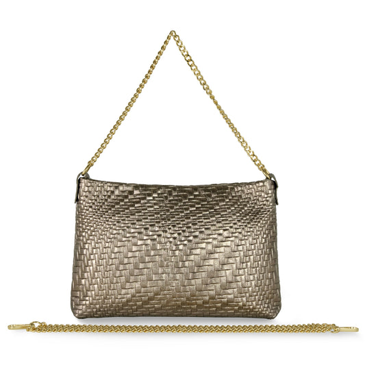 Italian Genuine Grid Metallic Suede Crossbody Bag 101315 TAKEASY