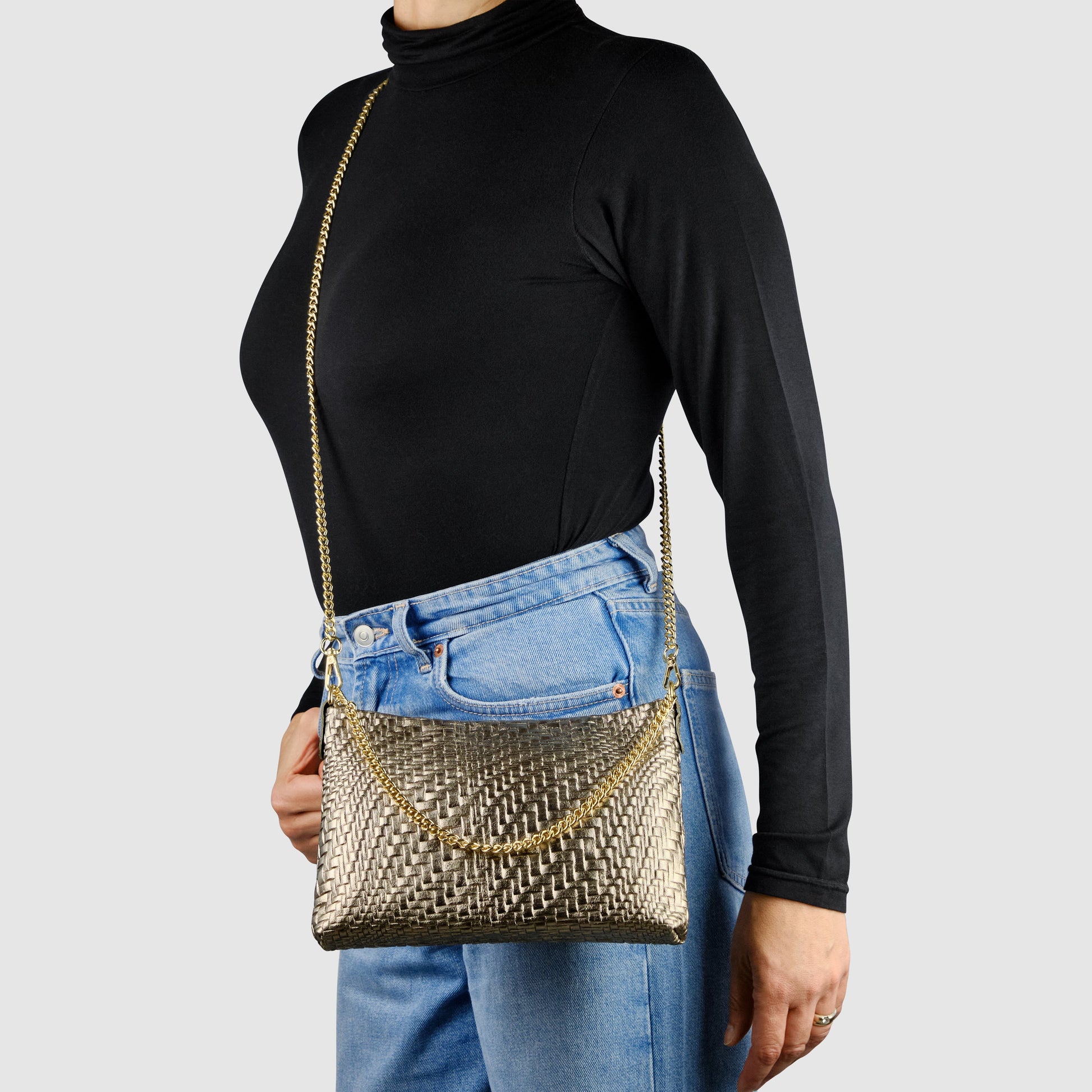 Italian Genuine Grid Metallic Suede Crossbody Bag 101315 TAKEASY