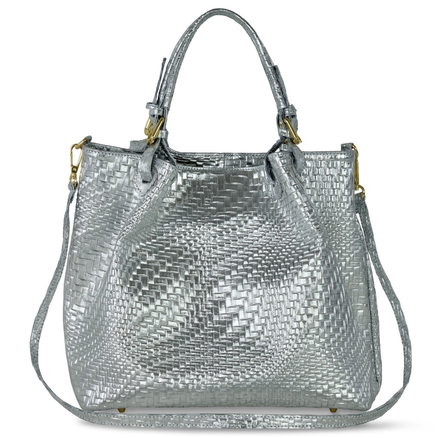 Italian Genuine Grid Metallic Suede Top-Handle Bag 112615 TAKEASY