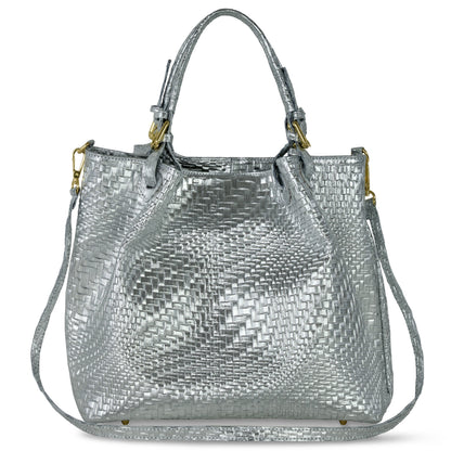 Italian Genuine Grid Metallic Suede Top-Handle Bag 112615 TAKEASY