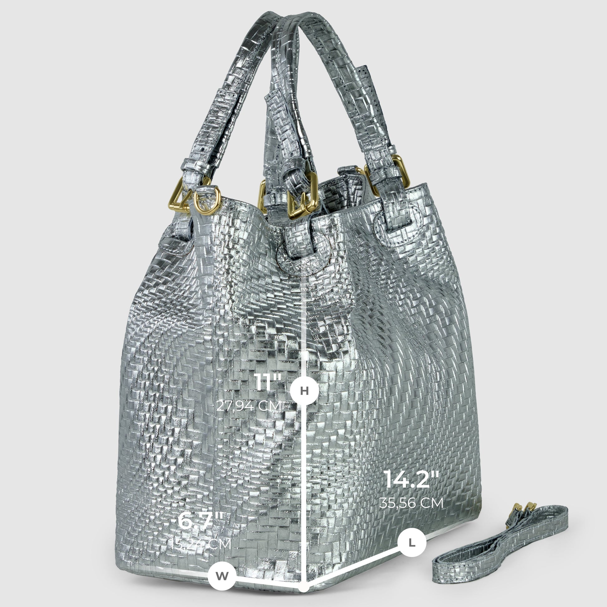 Italian Genuine Grid Metallic Suede Top-Handle Bag 112615 TAKEASY