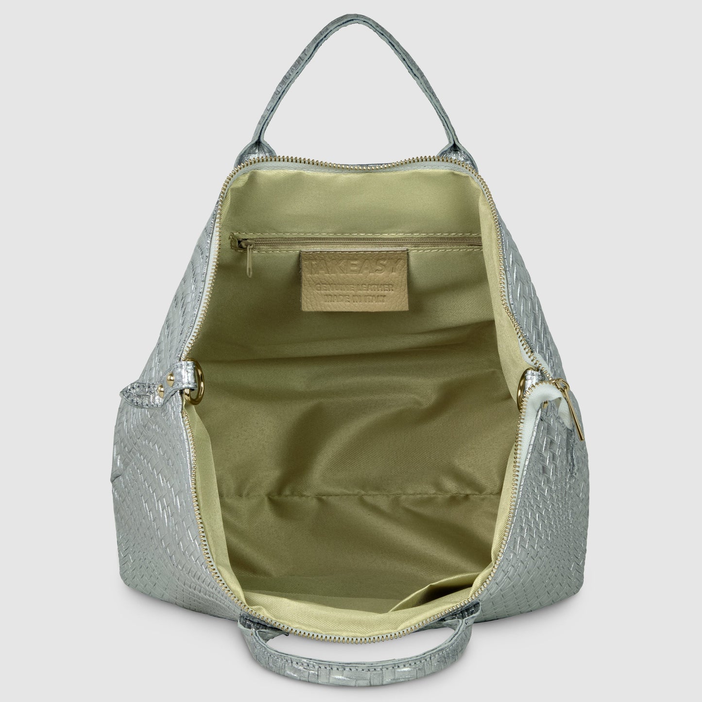 Italian Genuine Grid Metallic Suede Top-Handle Bag 112615 TAKEASY