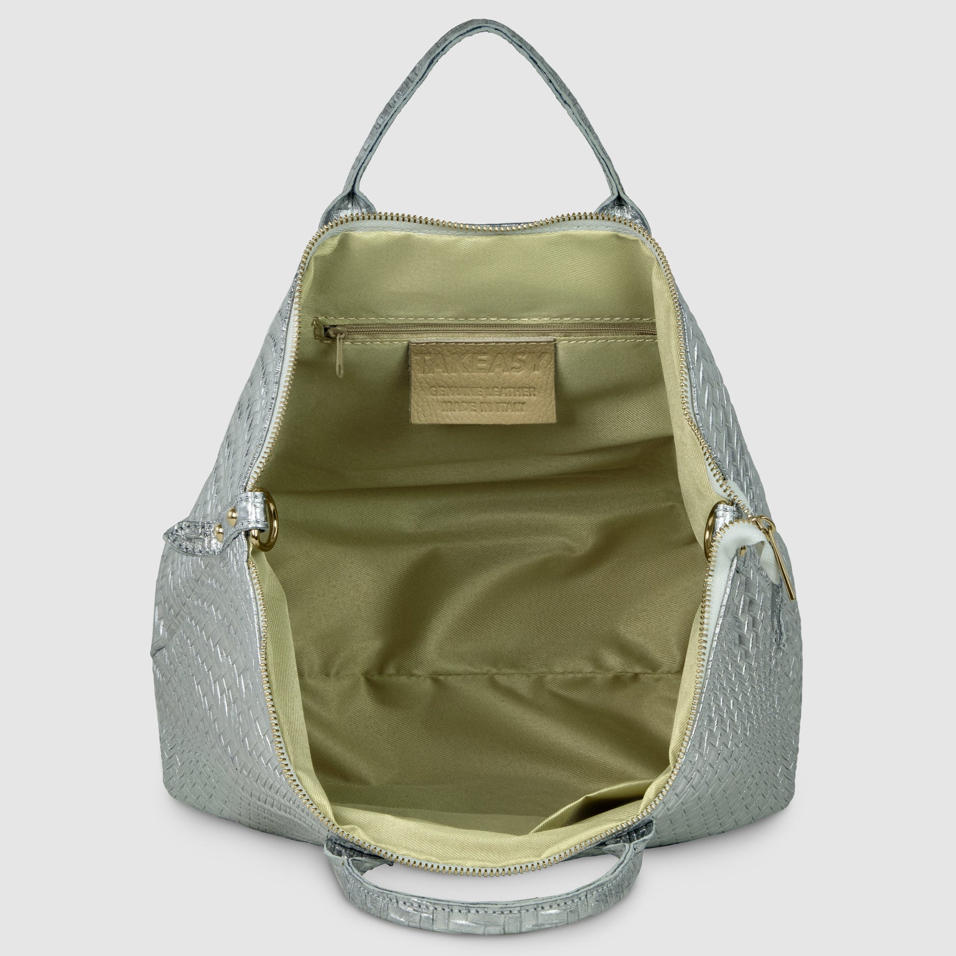 Italian Genuine Grid Metallic Suede Top-Handle Bag 112615 TAKEASY