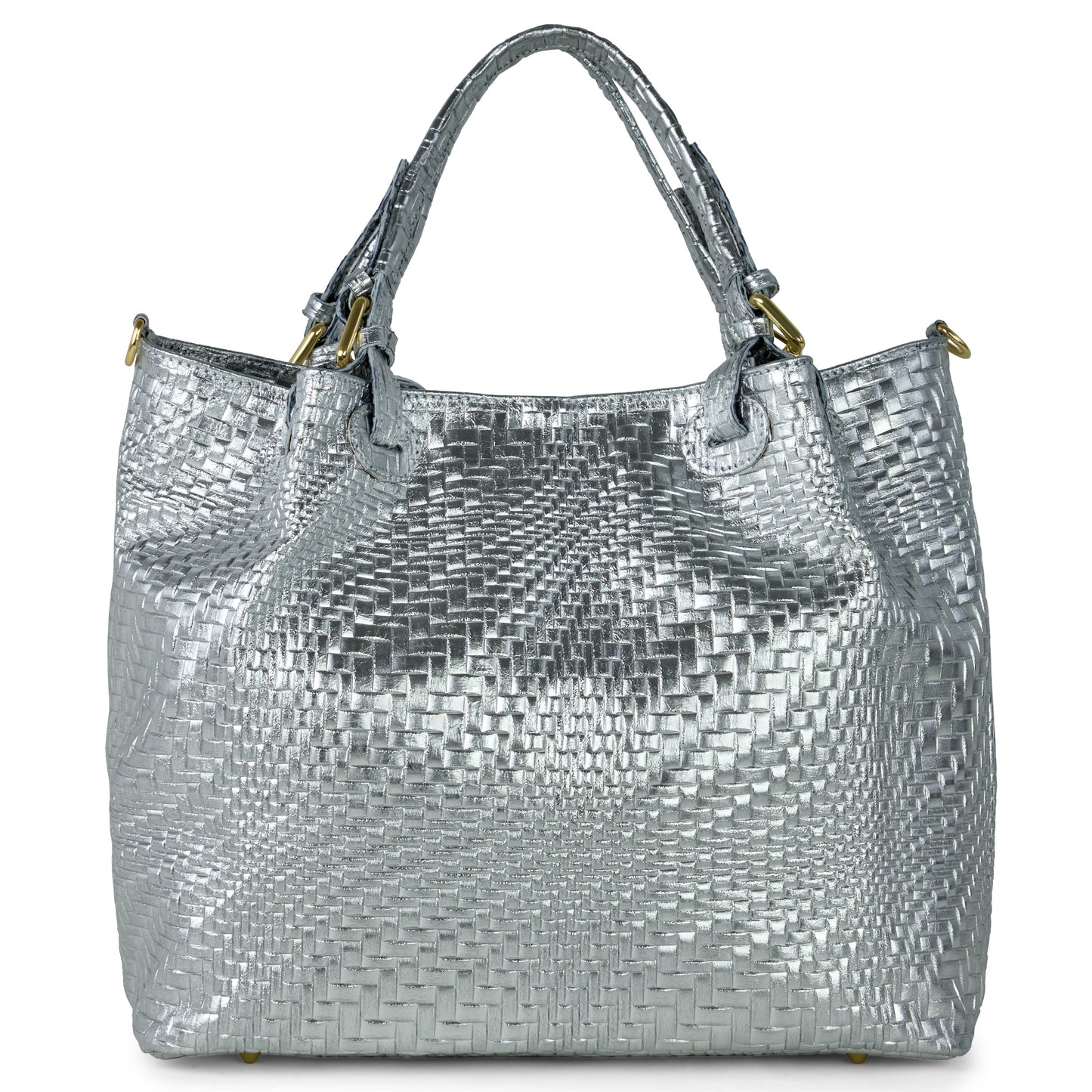 Italian Genuine Grid Metallic Suede Top-Handle Bag 112615 TAKEASY