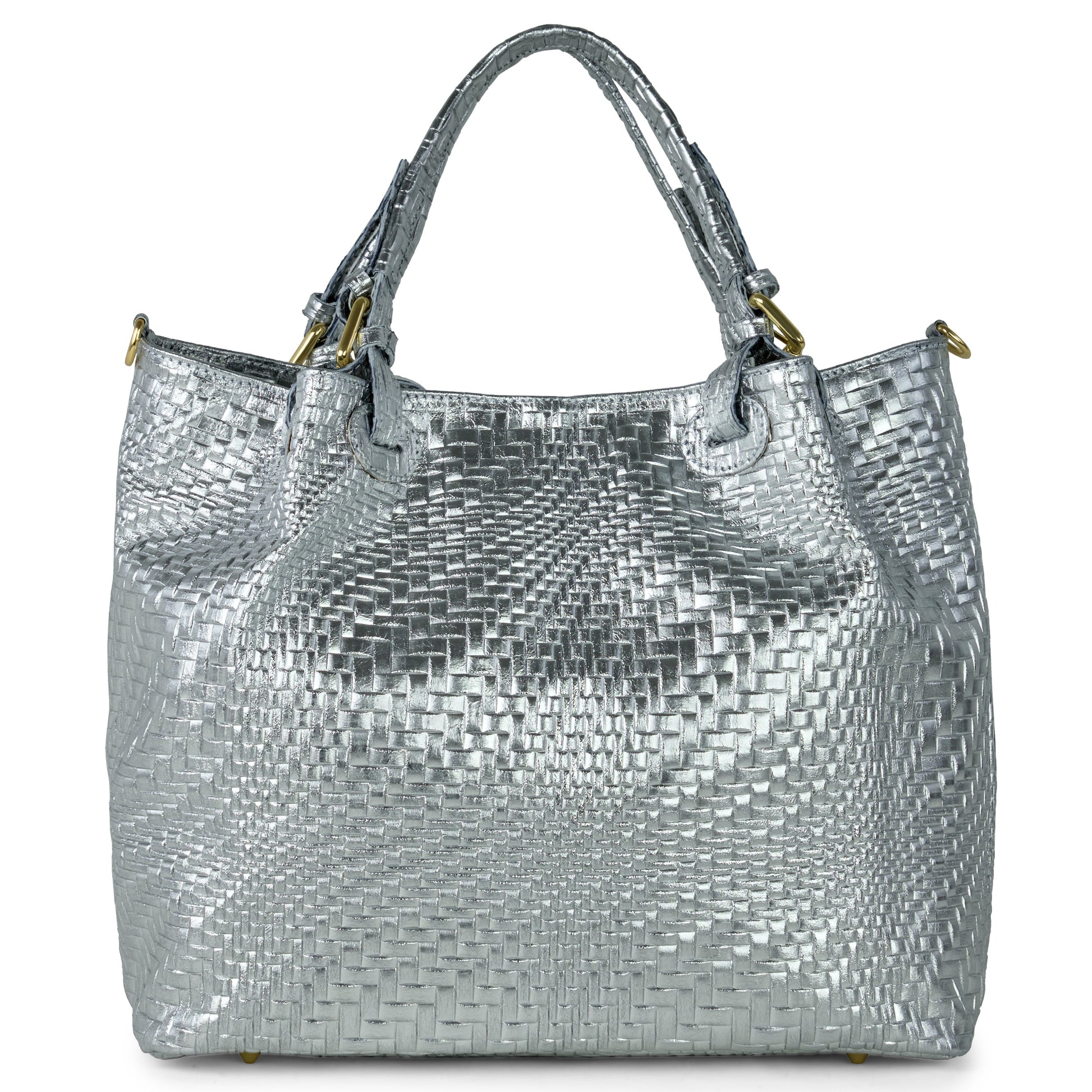 Italian Genuine Grid Metallic Suede Top-Handle Bag 112615 TAKEASY