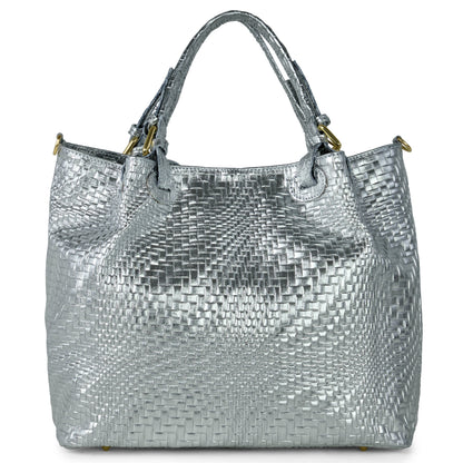 Italian Genuine Grid Metallic Suede Top-Handle Bag 112615 TAKEASY