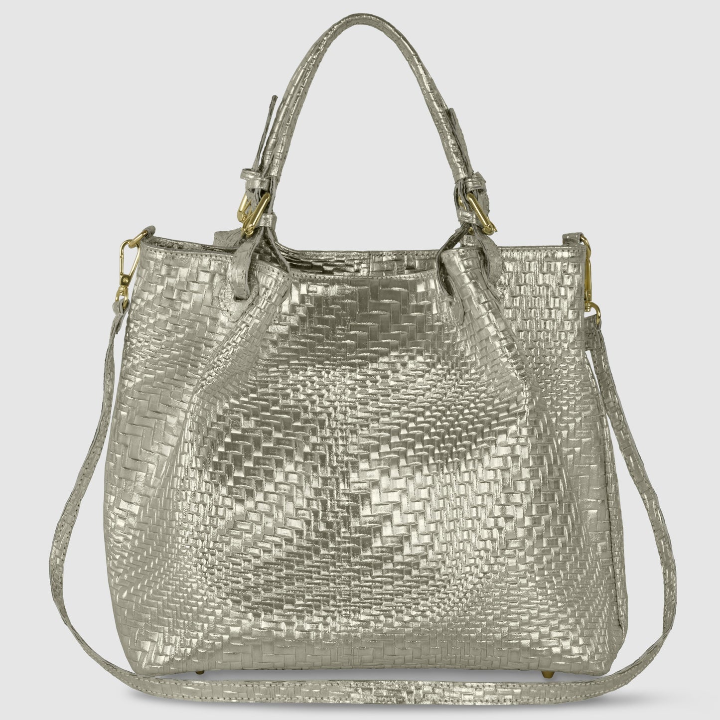Italian Genuine Grid Metallic Suede Top-Handle Bag 112615 TAKEASY