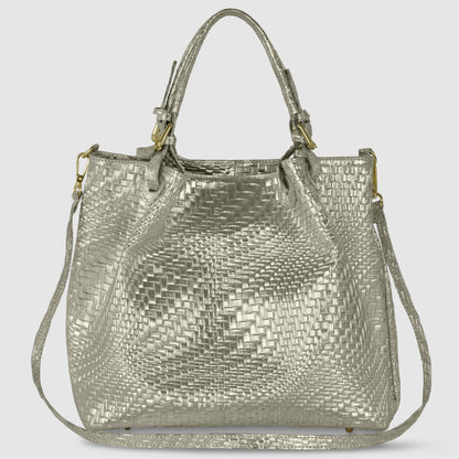 Italian Genuine Grid Metallic Suede Top-Handle Bag 112615 TAKEASY