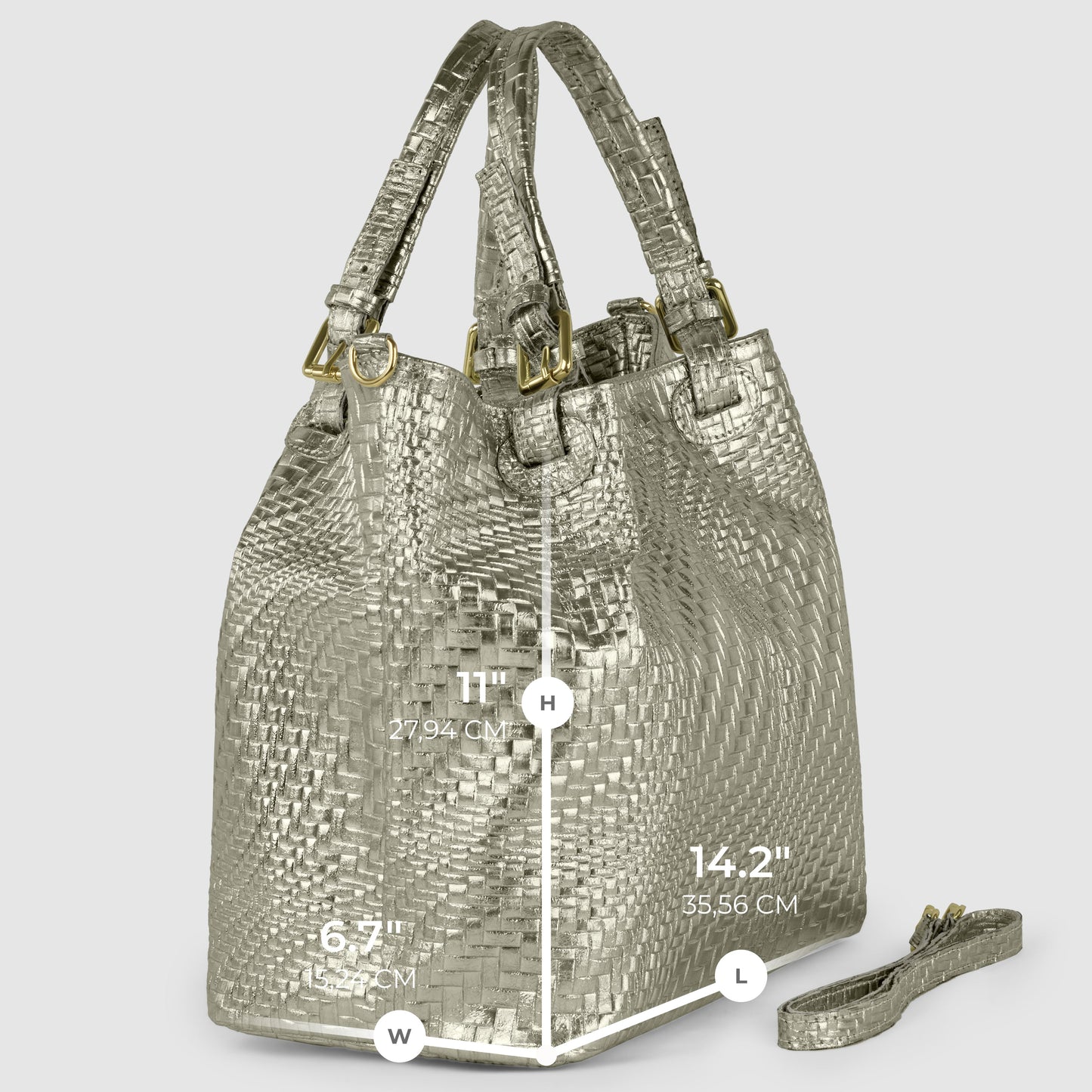 Italian Genuine Grid Metallic Suede Top-Handle Bag 112615 TAKEASY