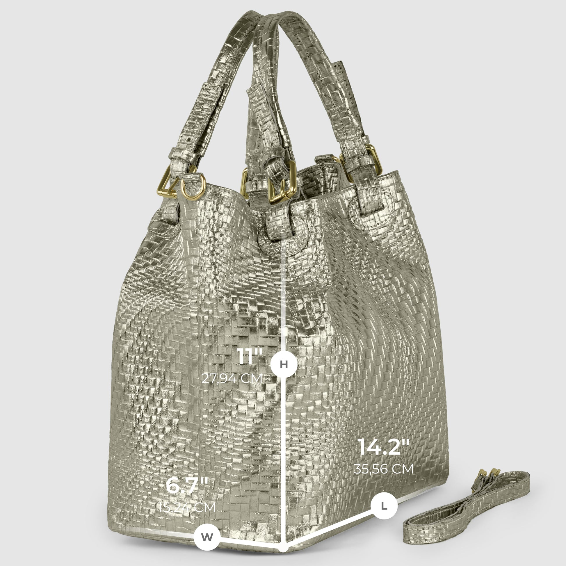 Italian Genuine Grid Metallic Suede Top-Handle Bag 112615 TAKEASY