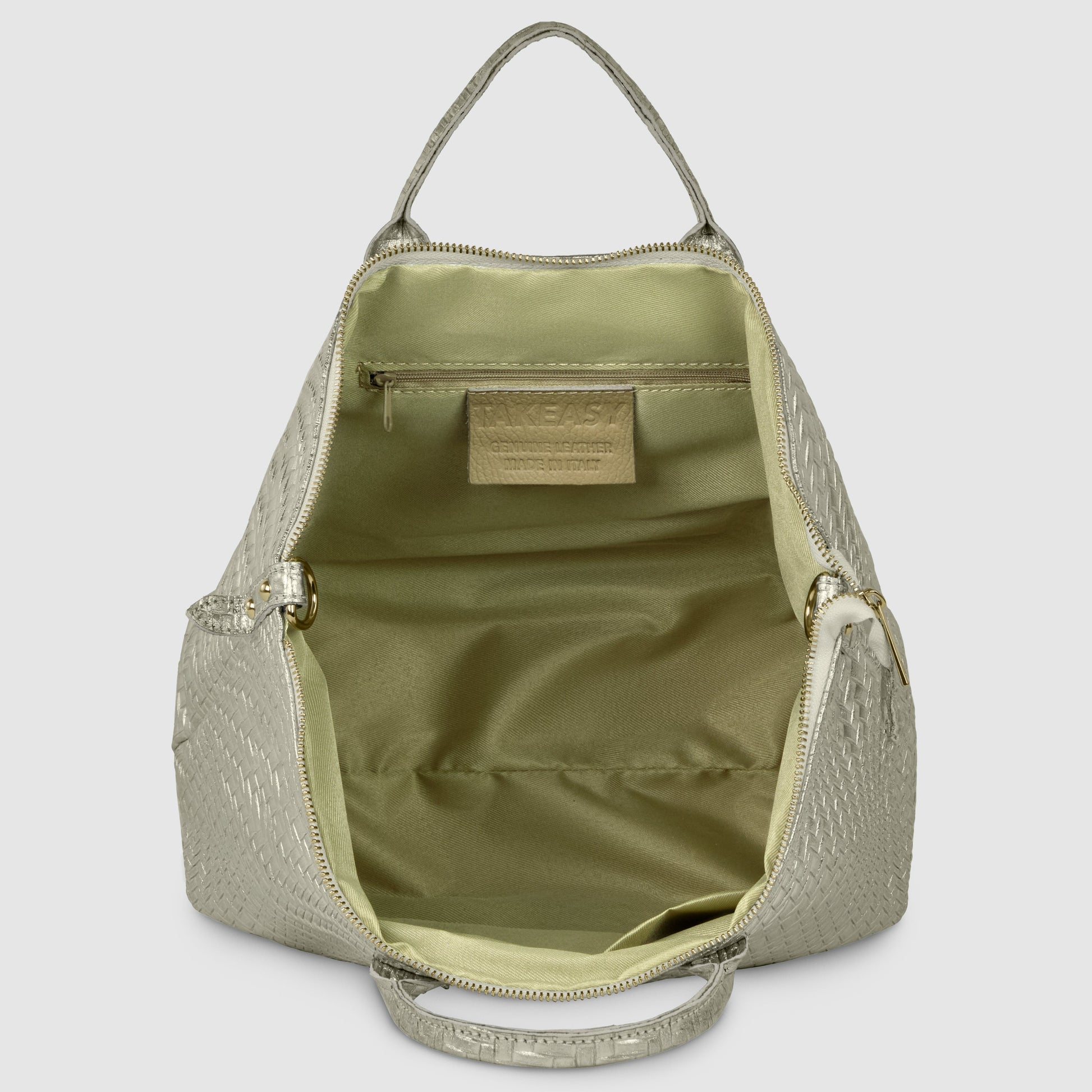 Italian Genuine Grid Metallic Suede Top-Handle Bag 112615 TAKEASY