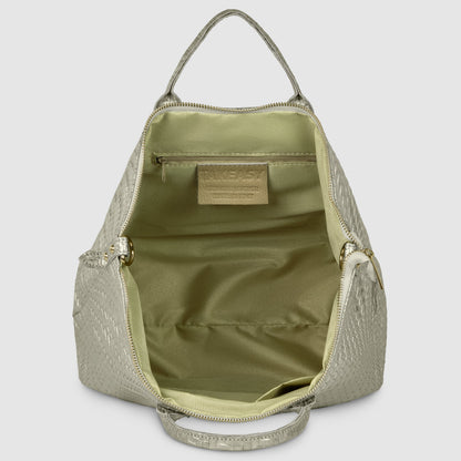 Italian Genuine Grid Metallic Suede Top-Handle Bag 112615 TAKEASY