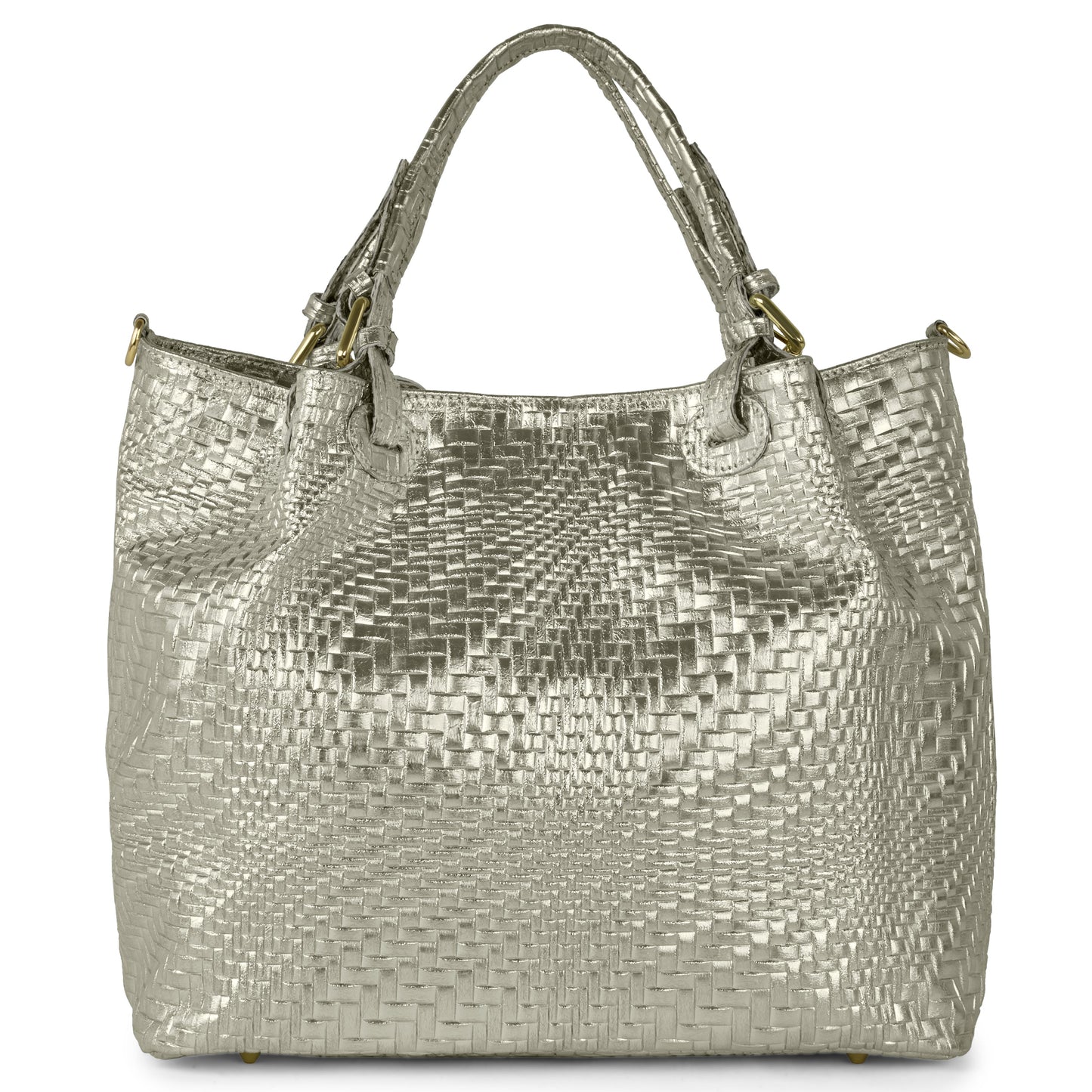 Italian Genuine Grid Metallic Suede Top-Handle Bag 112615 TAKEASY