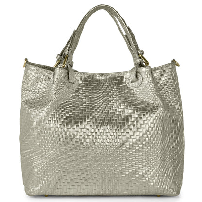 Italian Genuine Grid Metallic Suede Top-Handle Bag 112615 TAKEASY