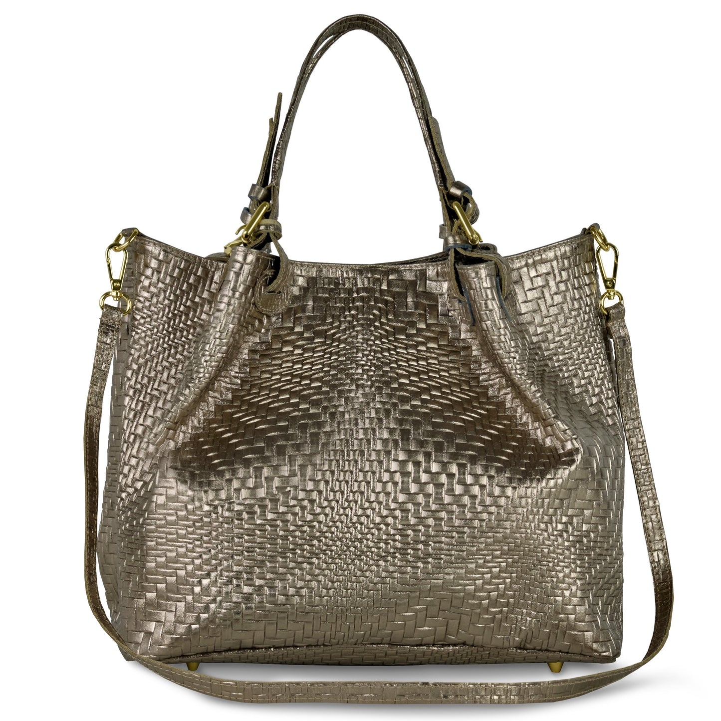 Italian Genuine Grid Metallic Suede Top-Handle Bag 112615 TAKEASY