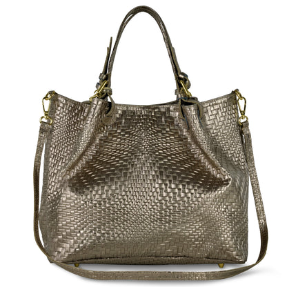 Italian Genuine Grid Metallic Suede Top-Handle Bag 112615 TAKEASY