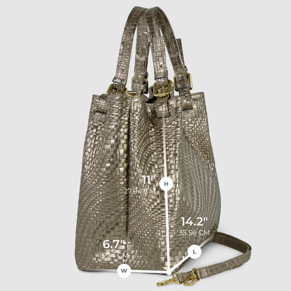 Italian Genuine Grid Metallic Suede Top-Handle Bag 112615 TAKEASY