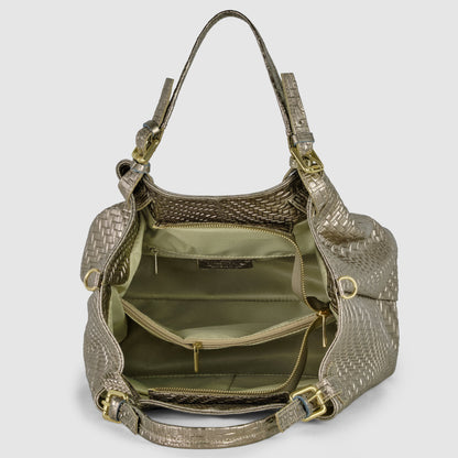 Italian Genuine Grid Metallic Suede Top-Handle Bag 112615 TAKEASY