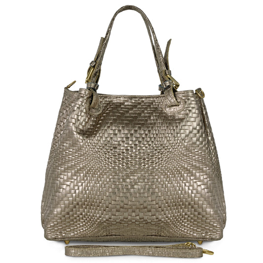 Italian Genuine Grid Metallic Suede Top-Handle Bag 112615 TAKEASY