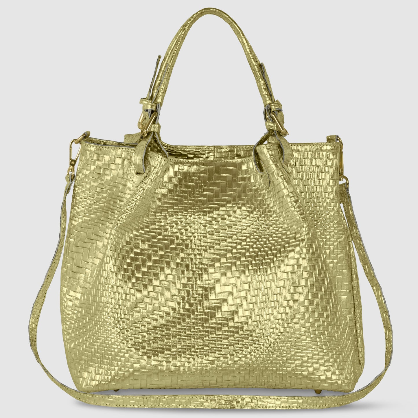 Italian Genuine Grid Metallic Suede Top-Handle Bag 112615 TAKEASY