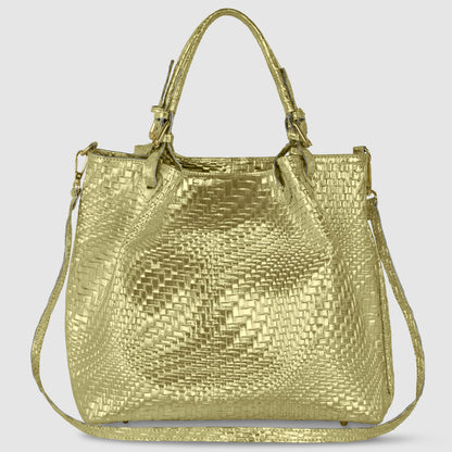 Italian Genuine Grid Metallic Suede Top-Handle Bag 112615 TAKEASY