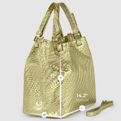 Italian Genuine Grid Metallic Suede Top-Handle Bag 112615 TAKEASY