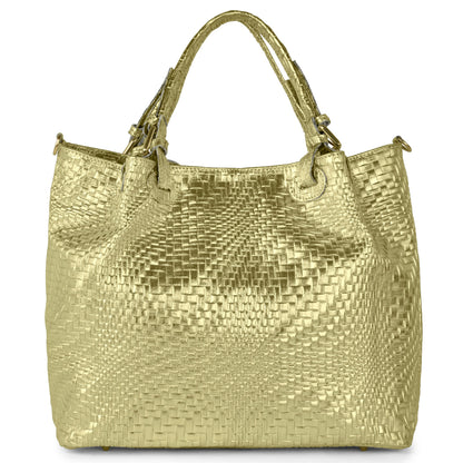 Italian Genuine Grid Metallic Suede Top-Handle Bag 112615 TAKEASY