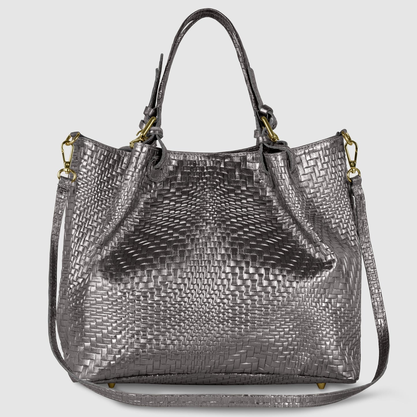 Italian Genuine Grid Metallic Suede Top-Handle Bag 112615 TAKEASY
