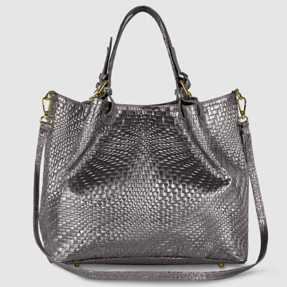 Italian Genuine Grid Metallic Suede Top-Handle Bag 112615 TAKEASY