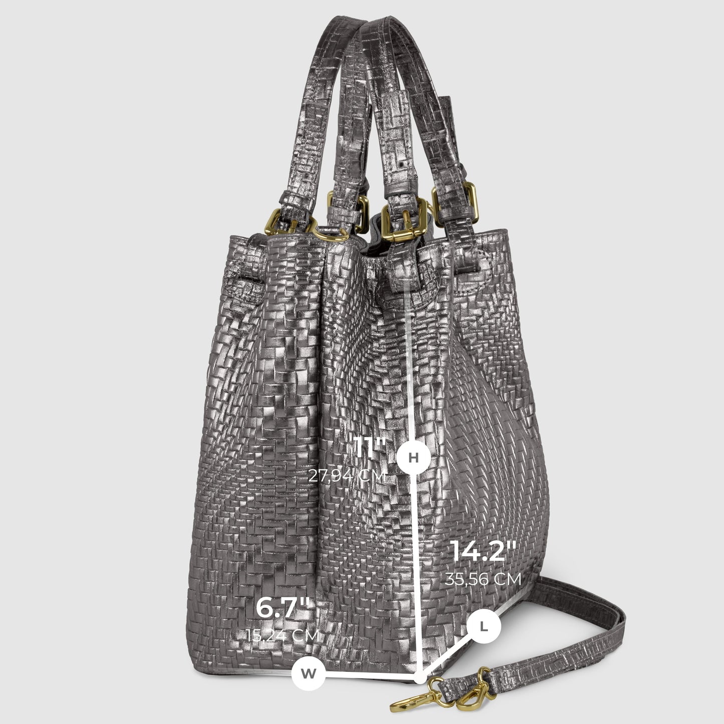 Italian Genuine Grid Metallic Suede Top-Handle Bag 112615 TAKEASY