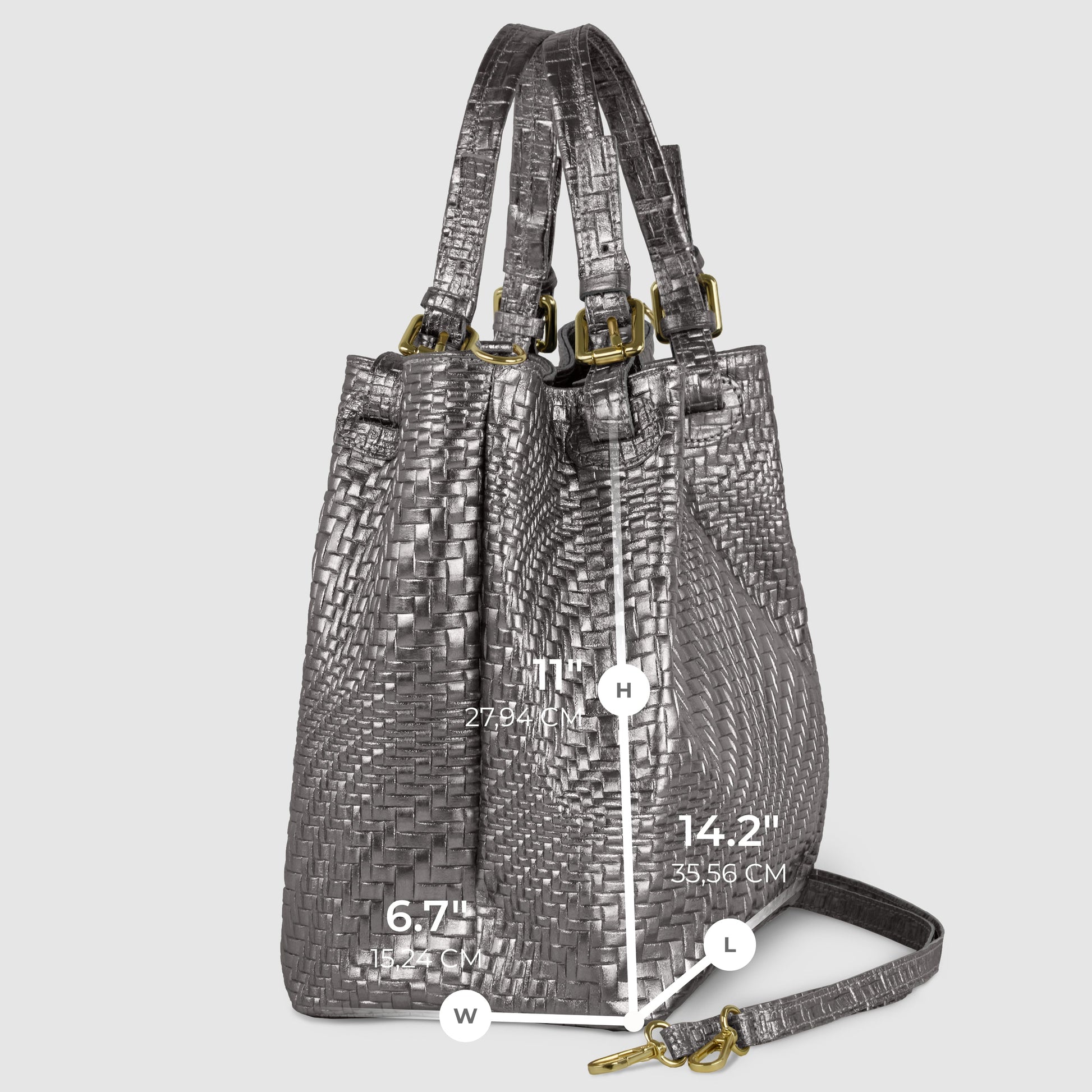 Italian Genuine Grid Metallic Suede Top-Handle Bag 112615 TAKEASY