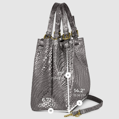 Italian Genuine Grid Metallic Suede Top-Handle Bag 112615 TAKEASY