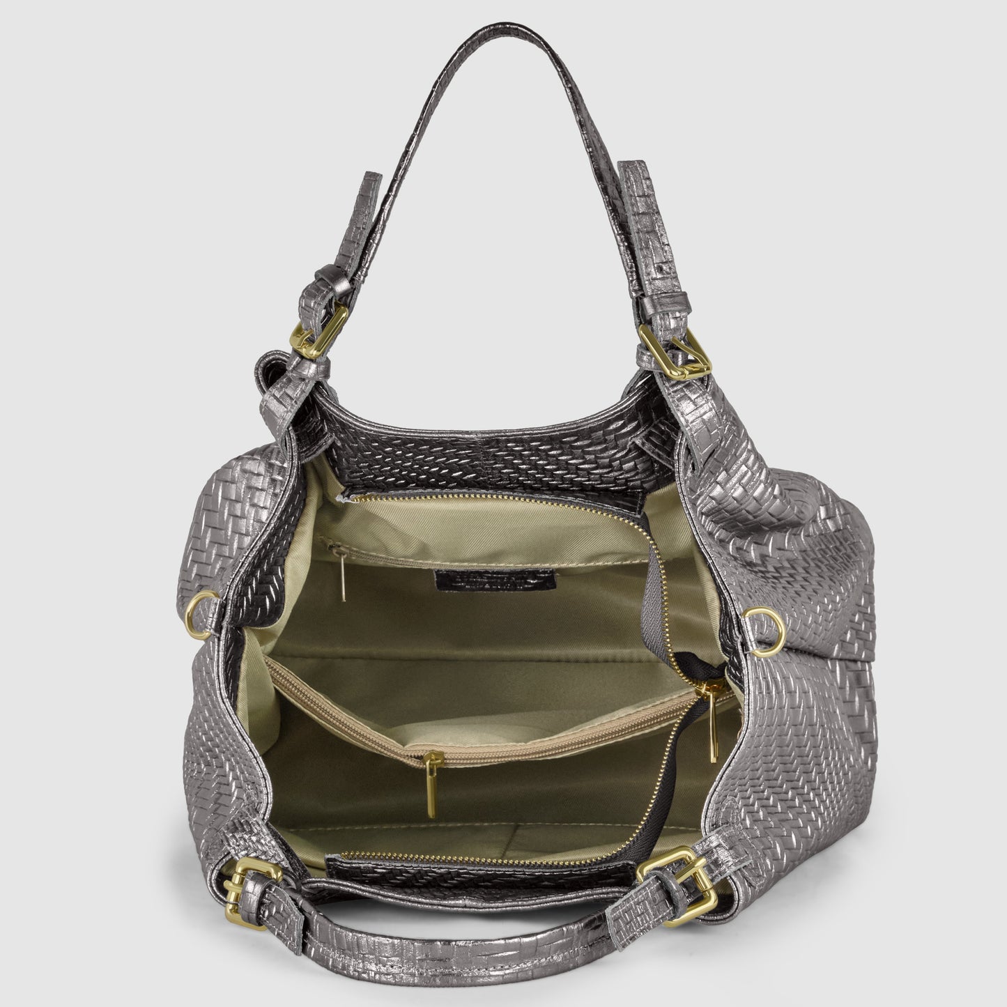 Italian Genuine Grid Metallic Suede Top-Handle Bag 112615 TAKEASY