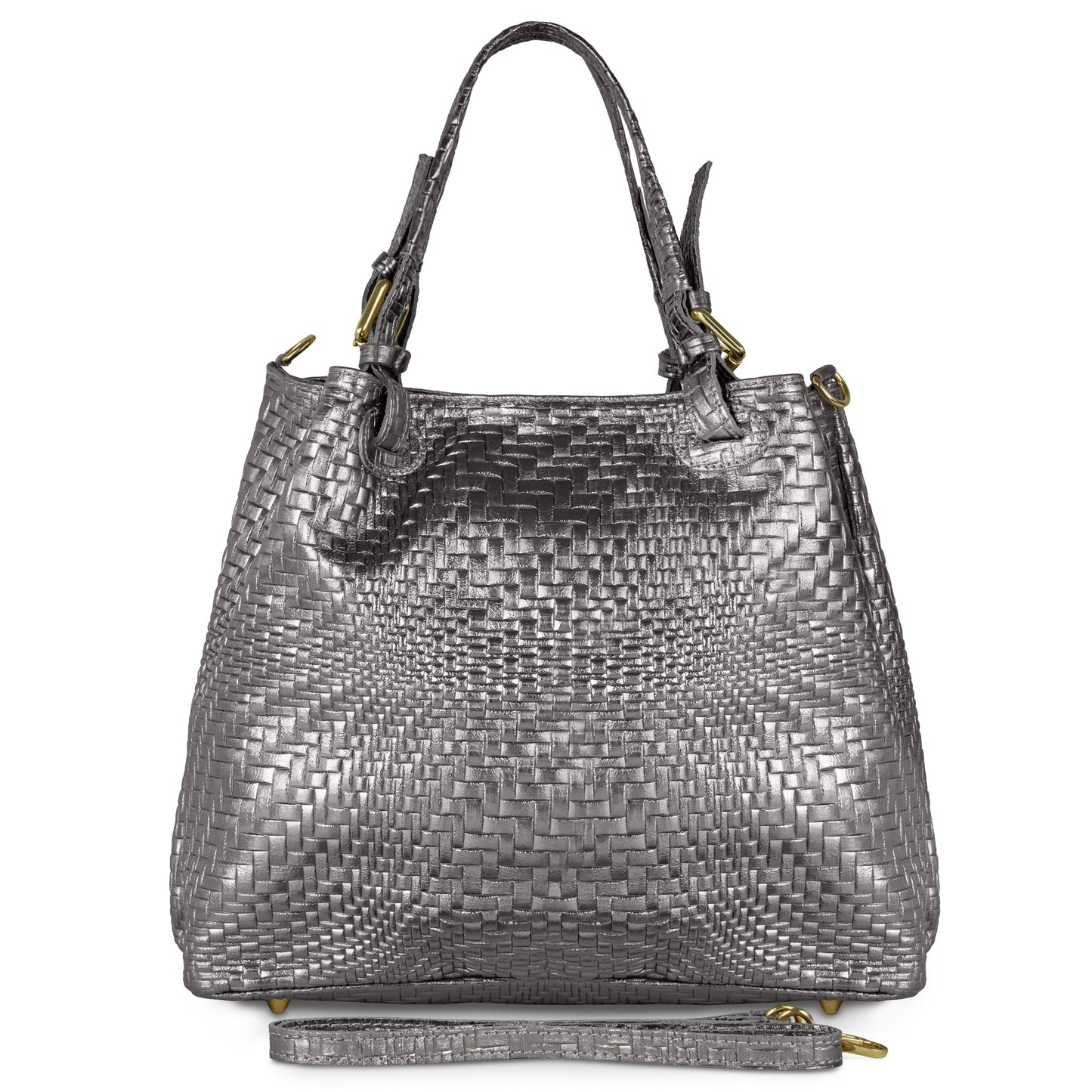 Italian Genuine Grid Metallic Suede Top-Handle Bag 112615 TAKEASY