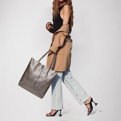Italian Genuine Metallic Suede Tote Bag 201718 TAKEASY