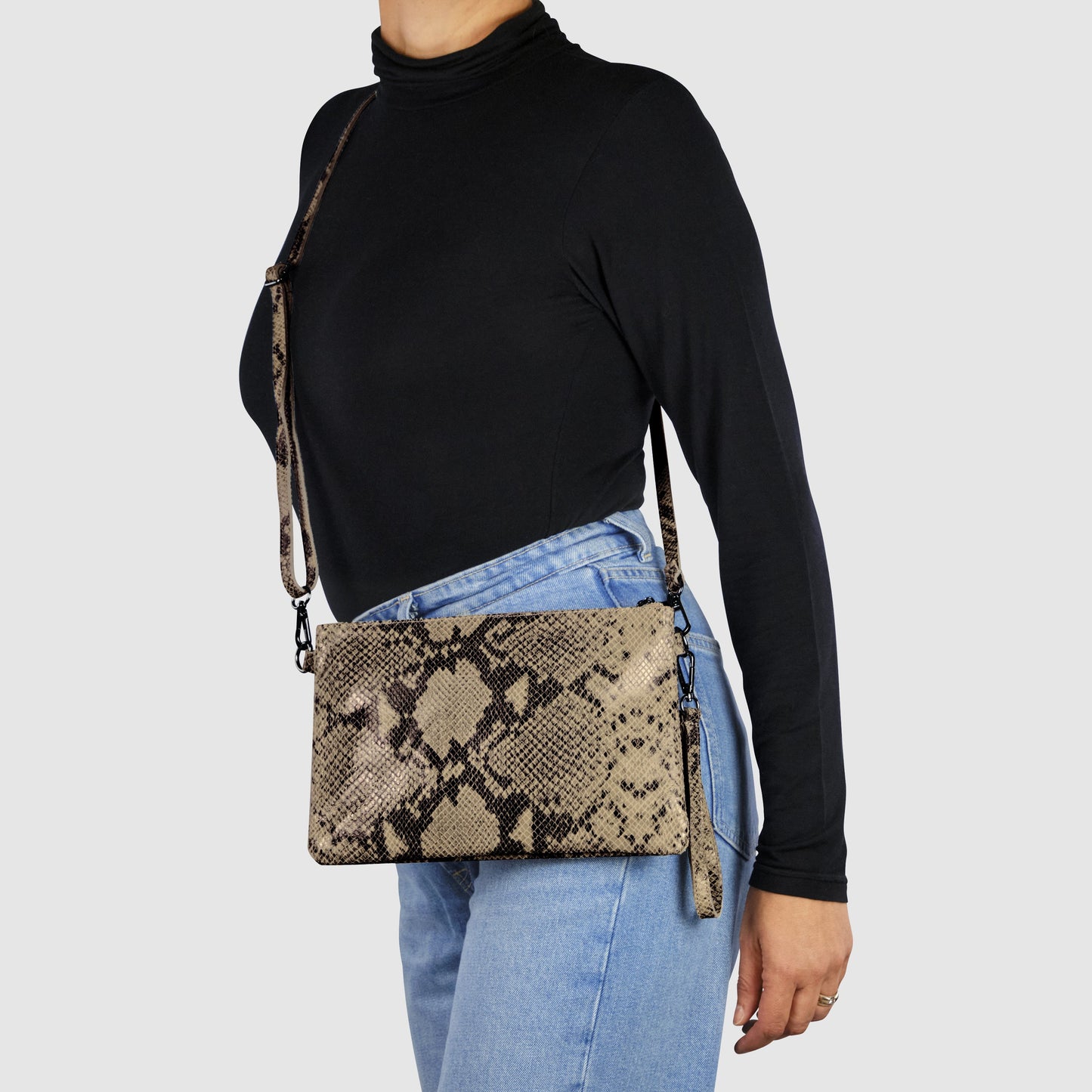 Italian Genuine Python-Print Suede Crossbody Bag 111301 TAKEASY
