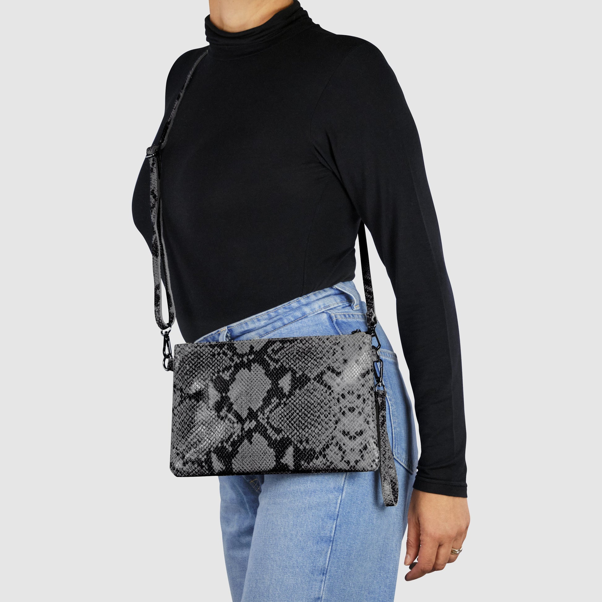 Italian Genuine Python-Print Suede Crossbody Bag 111301 TAKEASY