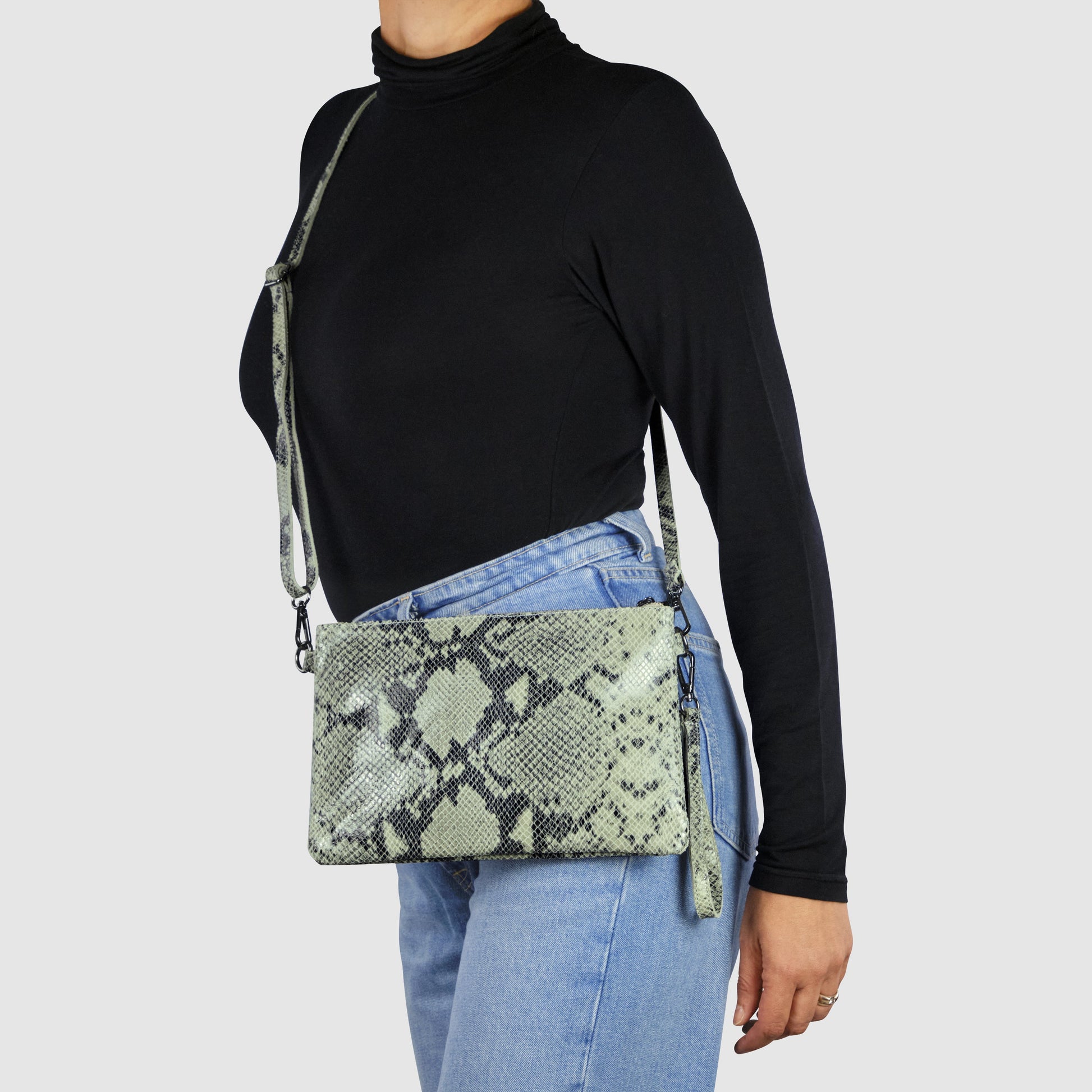 Italian Genuine Python-Print Suede Crossbody Bag 111301 TAKEASY
